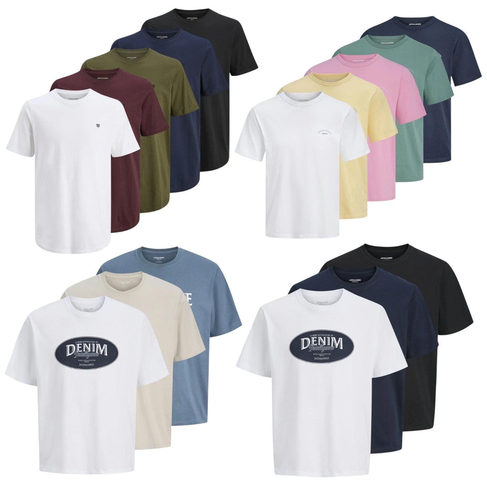 3 & 5 Multi Pack Jack Jones Mens T-Shirt Plain Branded Cotton Tee Top Gift S-2XL