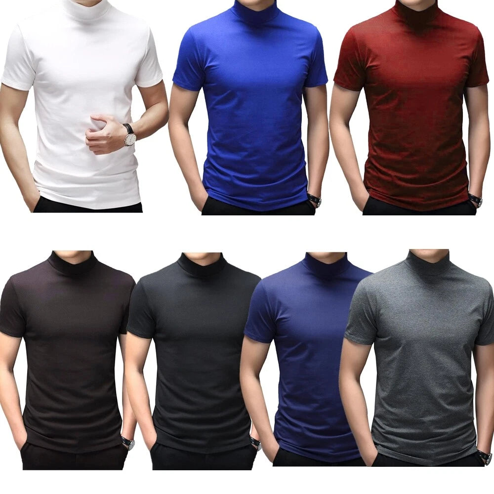 Men Short Sleeve Top Mock Turtleneck Casual Pullover T-Shirt Slim Fit Undershirt