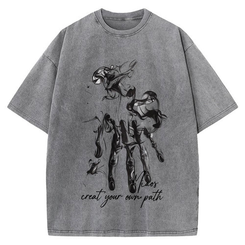 100% Cotton Oversized T-Shirt, Smoke Hand Art Vintage Streetwear Unisex Tee