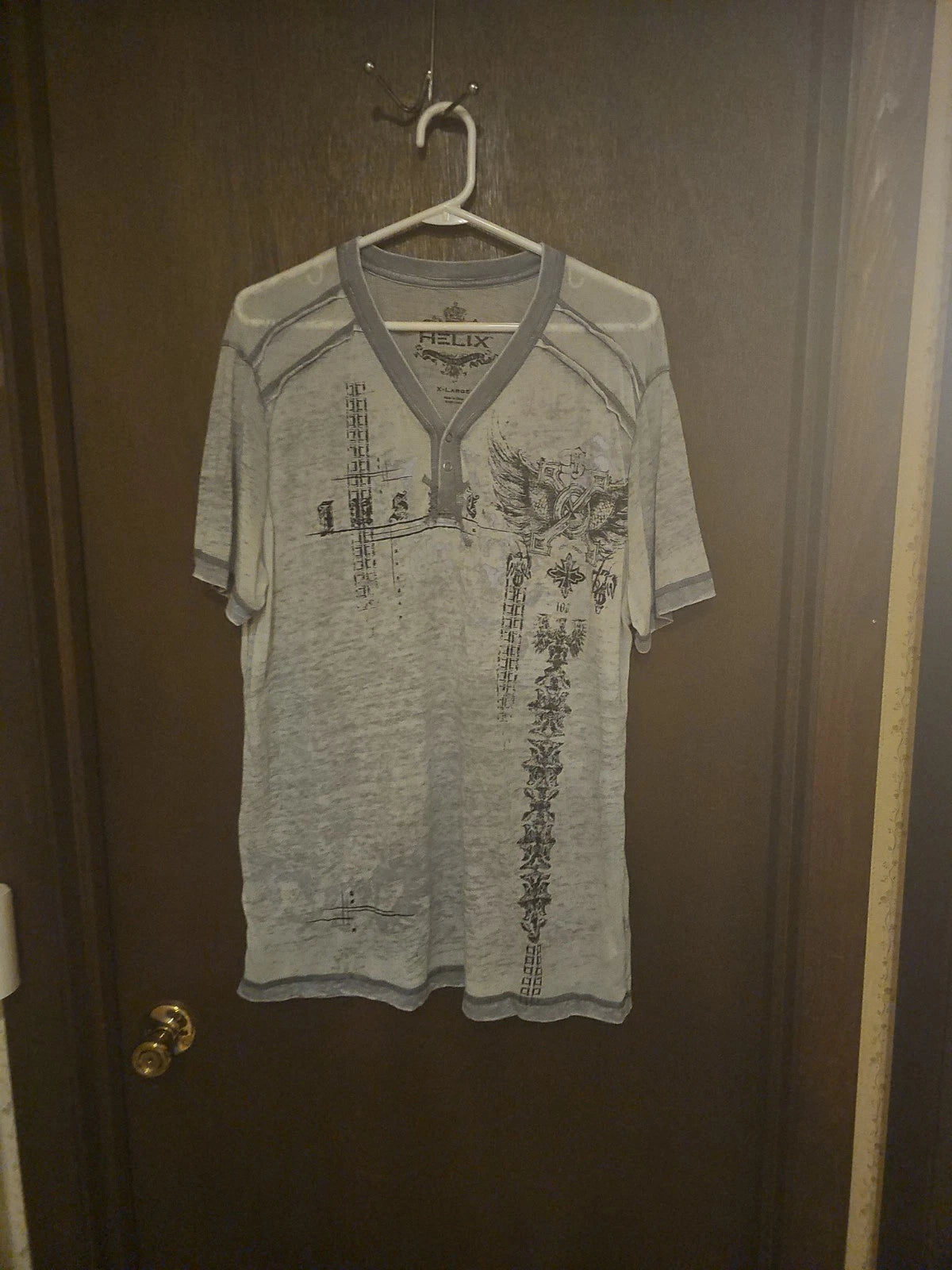 Helix Men's Gray Graphic T-Shirt, XL Cotton, Short Sleeve, Lightweight