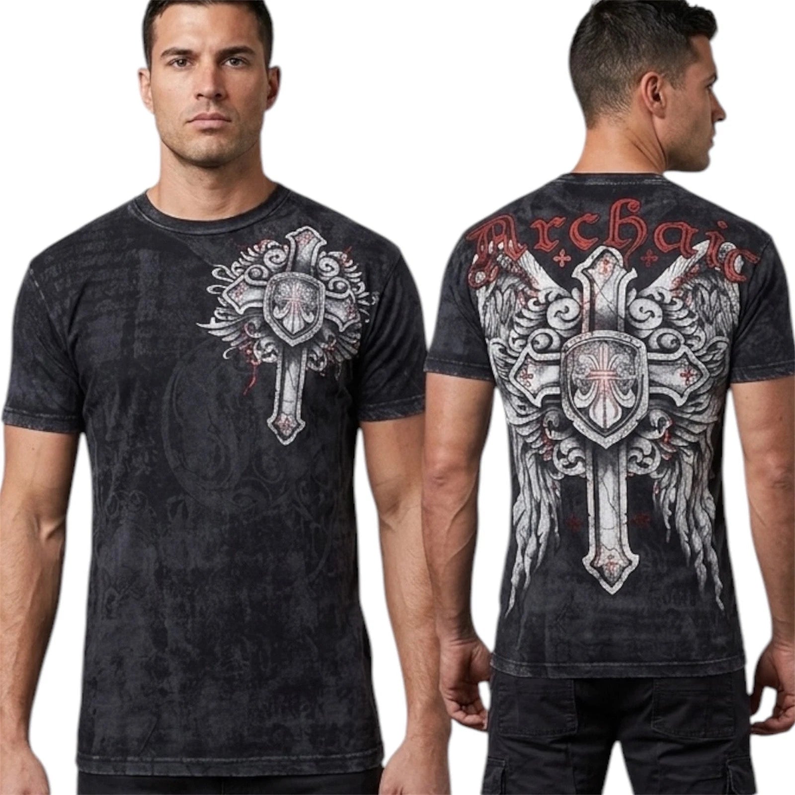 ARCHAIC by AFFLICTION Black EXALT Wings Short Sleeve Slim Fit Y2K T-shirt NWT