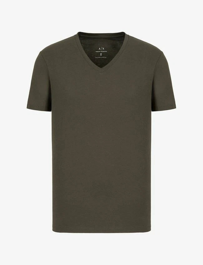 A|X Armani Exchange Men's Short Sleeve Pima Cotton V-Neck T-Shirt, Peat, Large