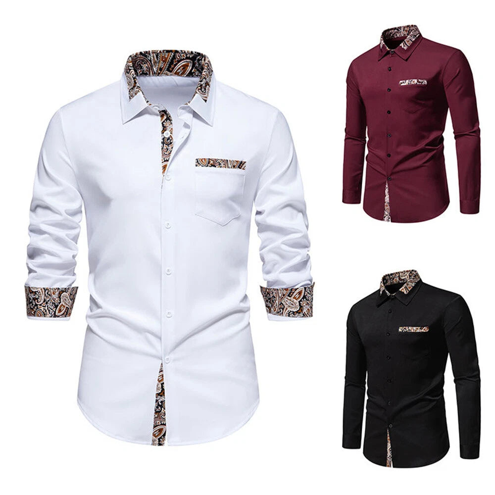 Men's Floral Shirt Casual Slim Shirts Long Sleeve Button Down Tops Blouse
