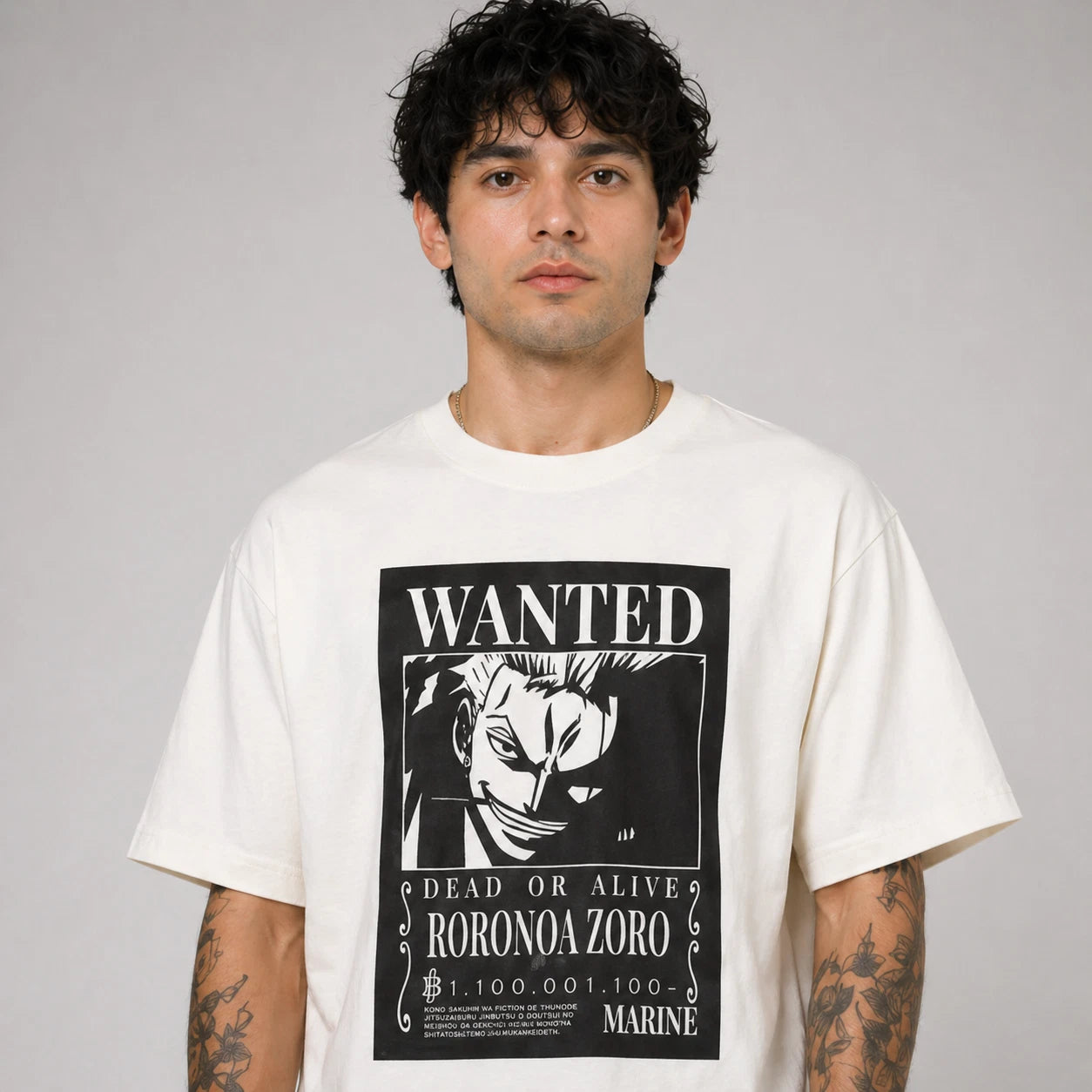 Zoro One Piece Wanted Poster Anime Graphic Printed T-Shirt Cool Streetwear Tee