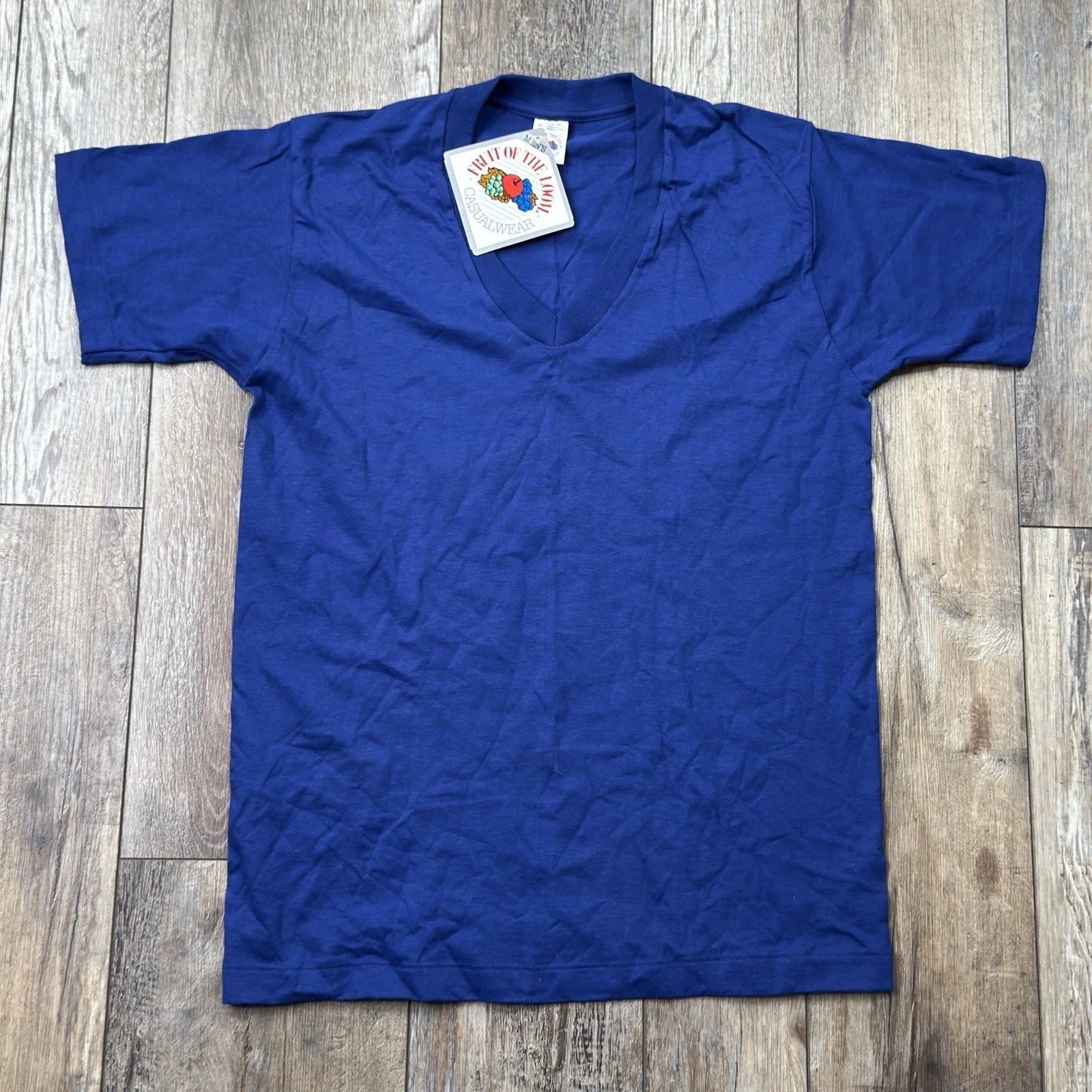Vintage Fruit Of The Loom Shirt Mens M Blue V Neck Deadstock Made In USA 1992