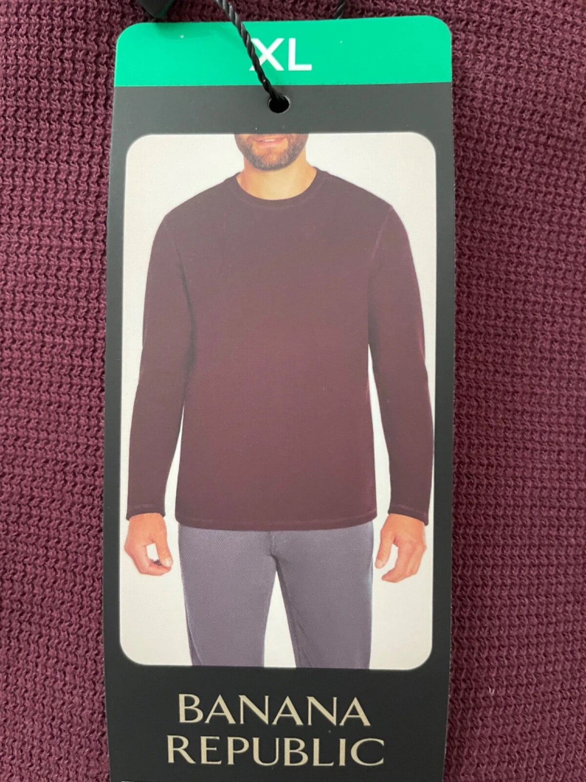 NWT Banana Republic men Double Knit Crew Neck Shirt Burgundy Long Sleeve size XL