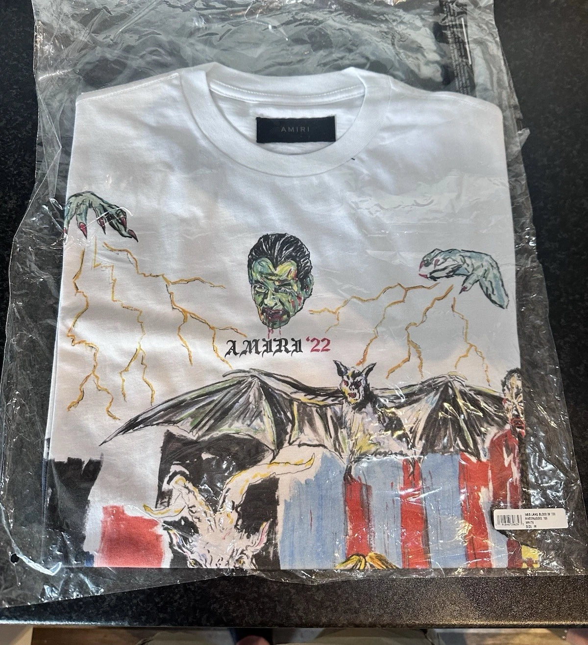 AMIRI Wes Lang Blood 38 Graphic Print White Crew Neck Jersey Cotton Tee M