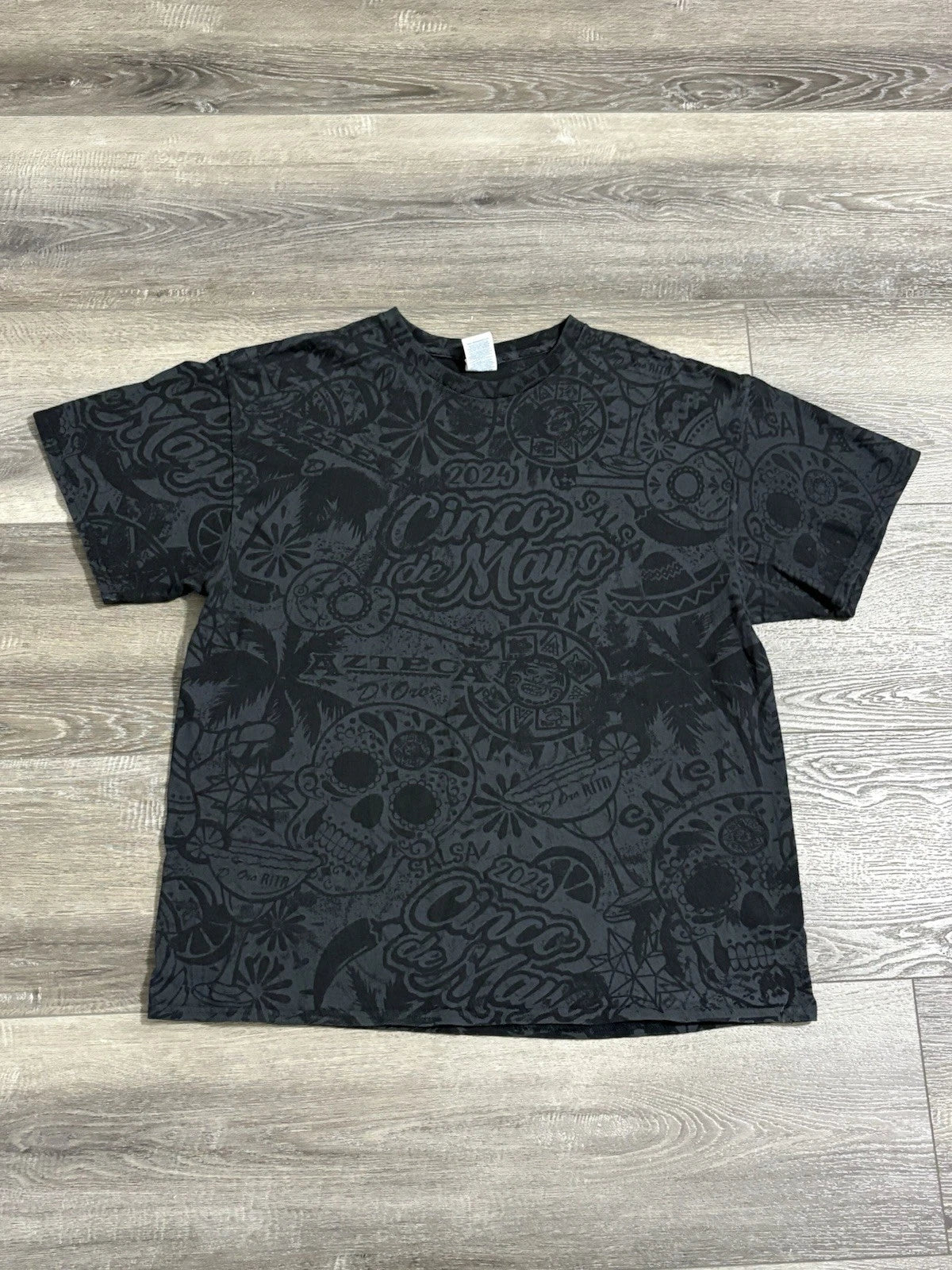 Azteca De Oro Cinco De Mayo Black AOP Skull Shirt Retro Streetwear - Men’s XL