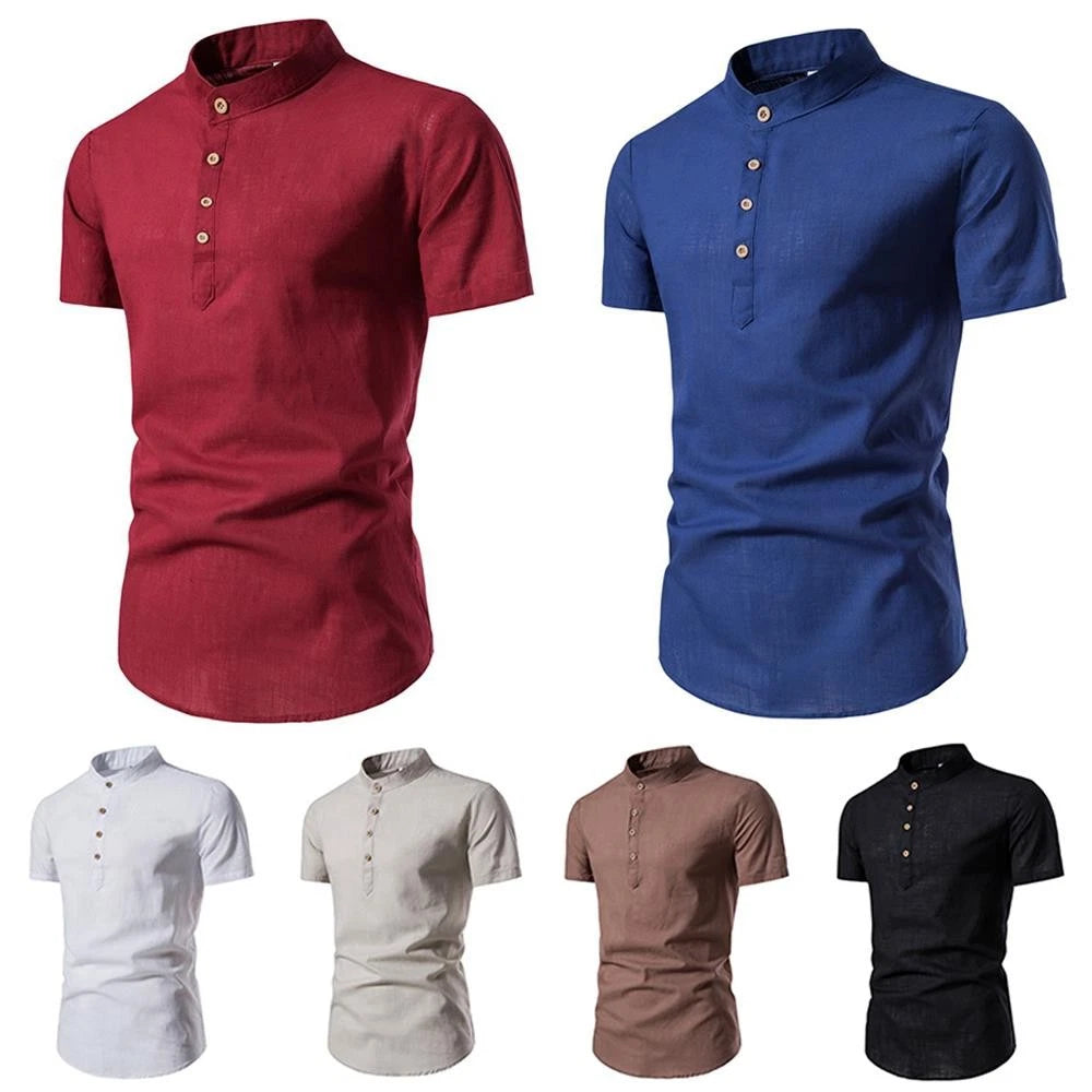 T Shirt Blouse Tee Short Sleeve Topstand Collar Slim Fit Casual Solid #