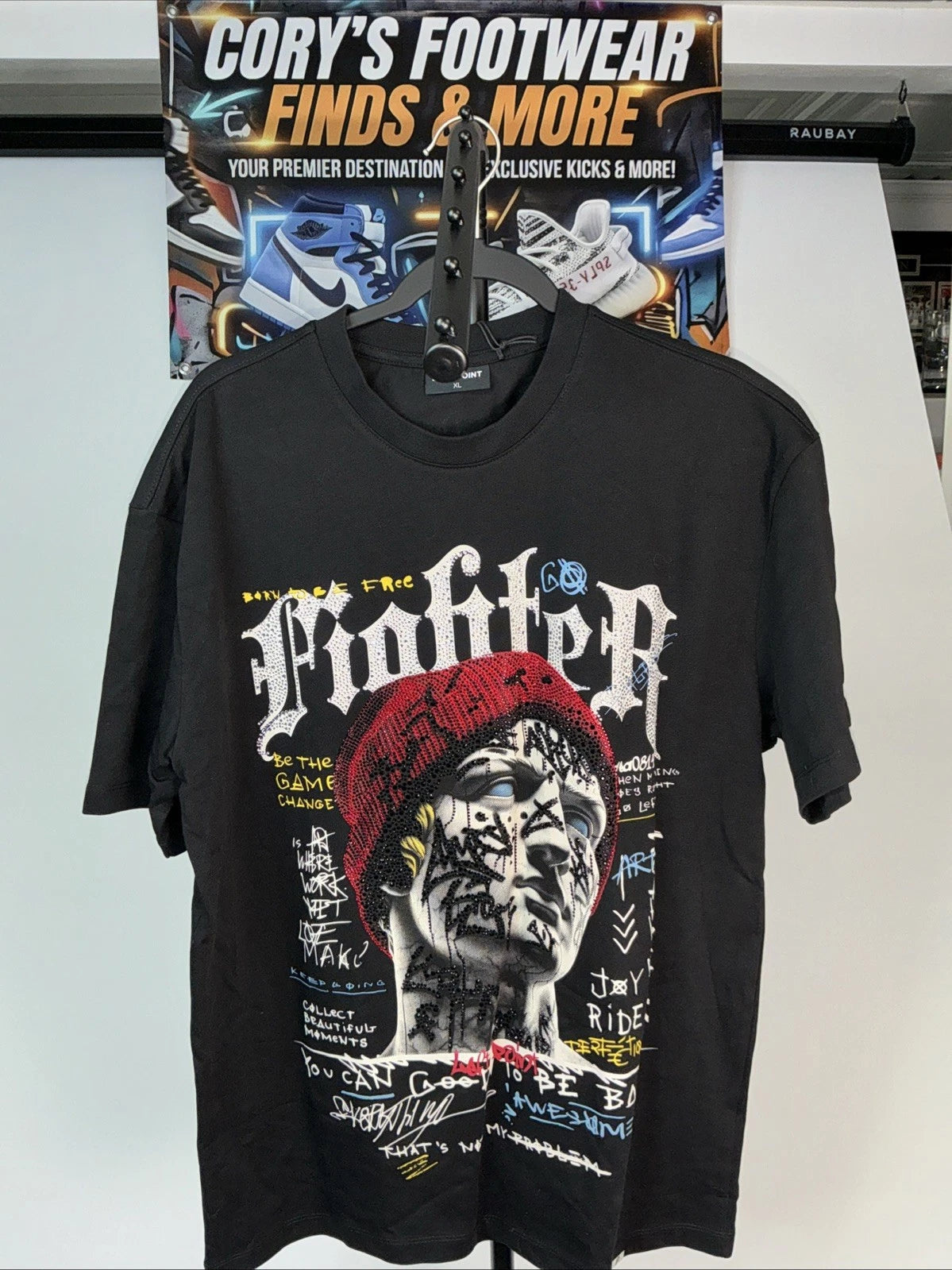 Left Point Italy Black Fighter / Graffiti Men’s T-Shirt Size XL