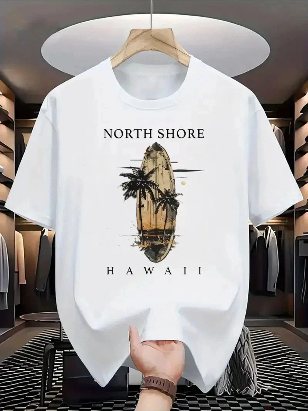 Men's Essential! Short-Sleeve T-Shirt with North Shore Hawaii Elements, Surfboar