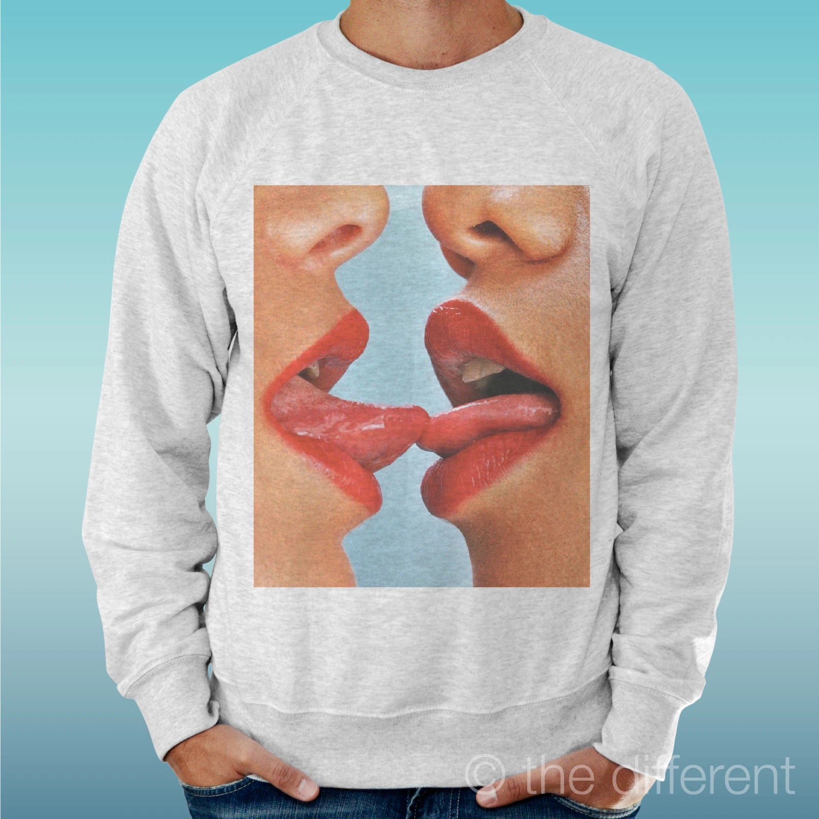 Felpa Man Light Sweater Light Grey " Girls French Kiss Hot "