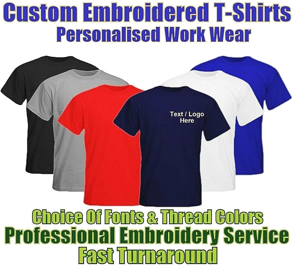 Personalised Embroidered Your Text Heavy T-shirt Unisex Adult Casual Work Top