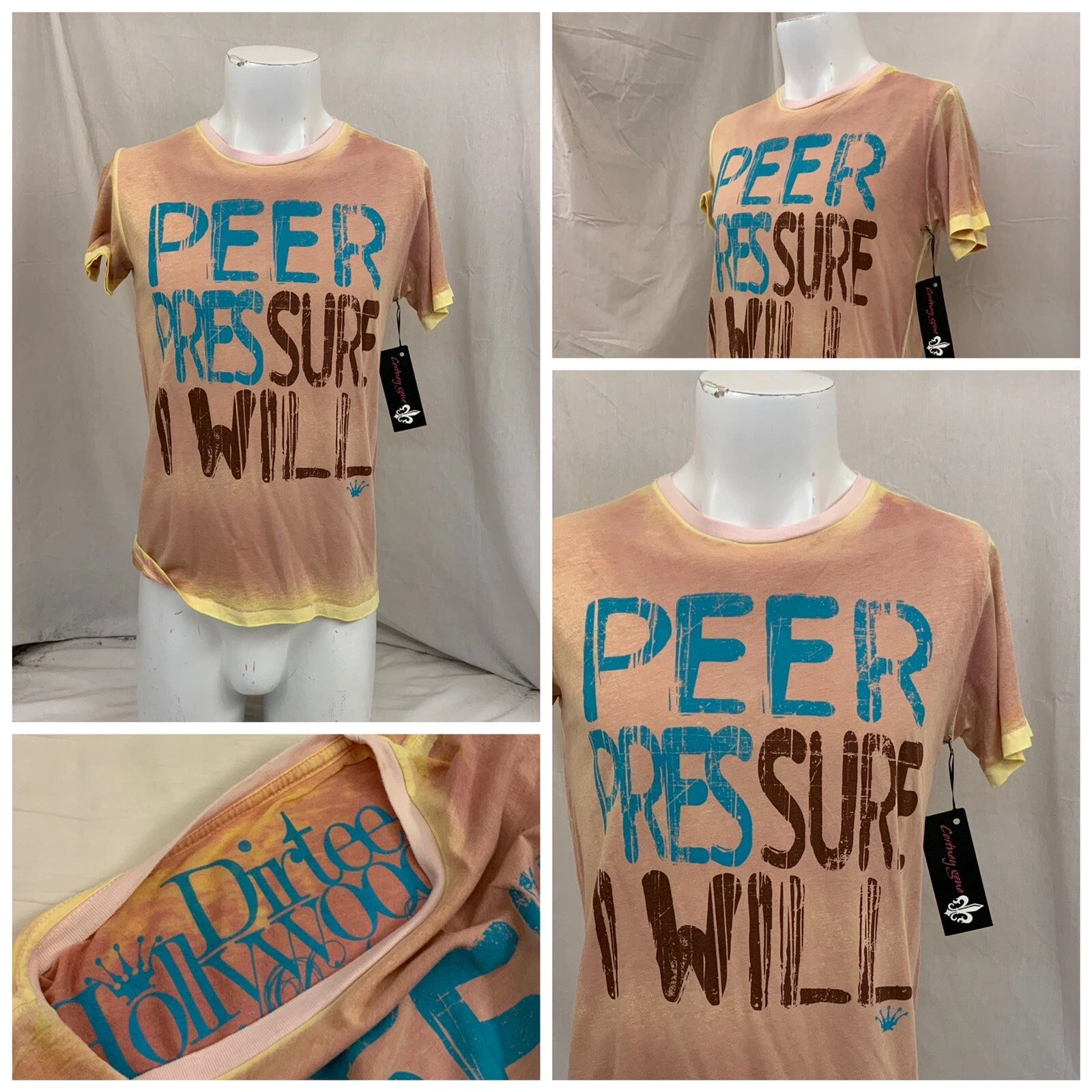 Dirtee Hollywood T Shirt M Orange Poly Cotton Short Sleeve NWT YGI O2-107