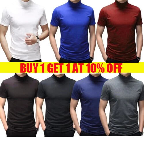 Men Mock Turtleneck T-shirt Pullover Short Sleeve Solid Slim Fit Top Undershirt♢