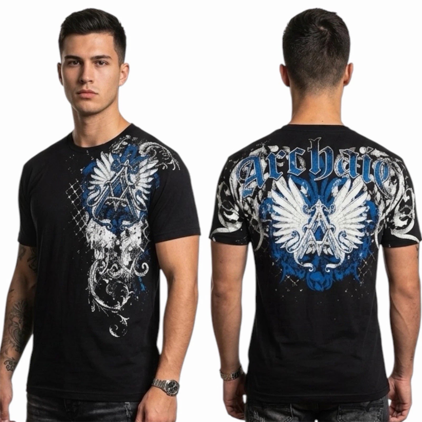 ARCHAIC by AFFLICTION Black HEAVYWEIGHT Short Sleeve Slim Fit Y2K T-shirt NWT