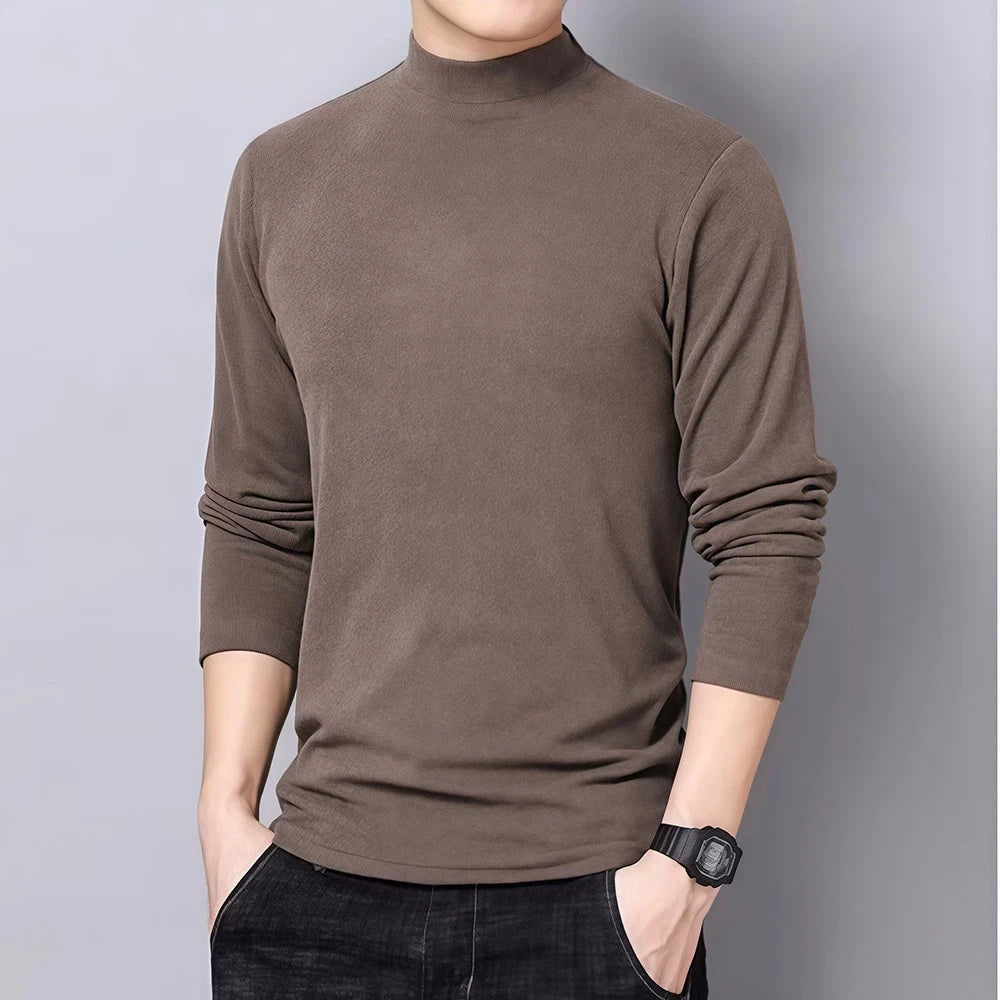 Men Fashionable Solid Color Velvet Top Long Sleeve Thin High Neck for Outdoors