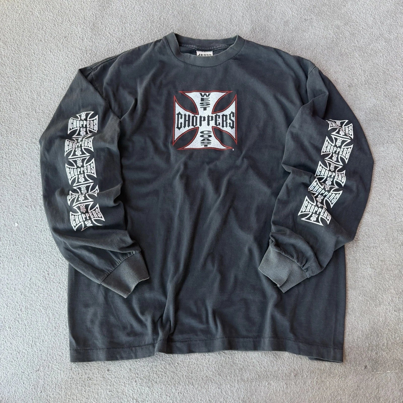 Vintage BOOT West Coast Choppers White Jesse Who T Shirt XL Longsleeve Red Black