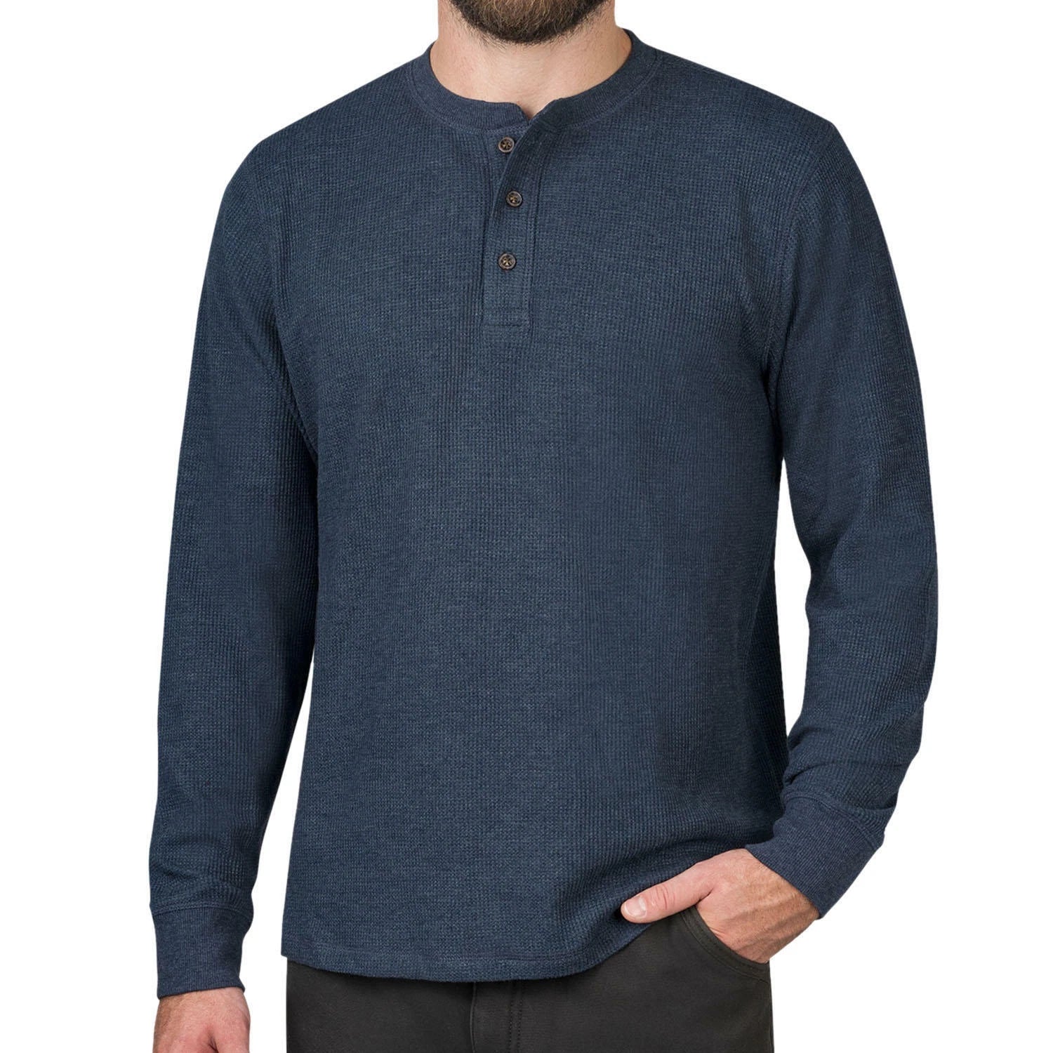 Mens Long Sleeve T-Shirt Thermal Henley Grandad Warm Waffle Knit Winter Cuff Tee