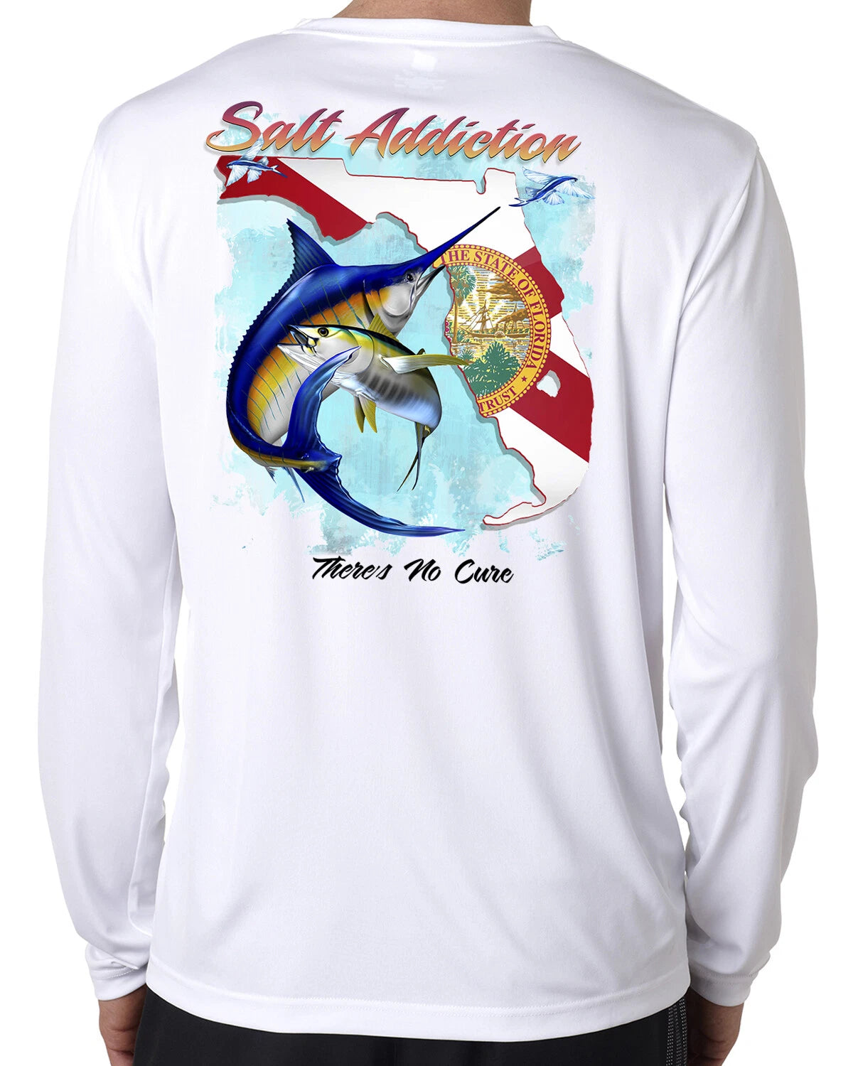 Salt Addiction t shirt long sleeve microfiber ocean fishing uv 50+ Florida flag