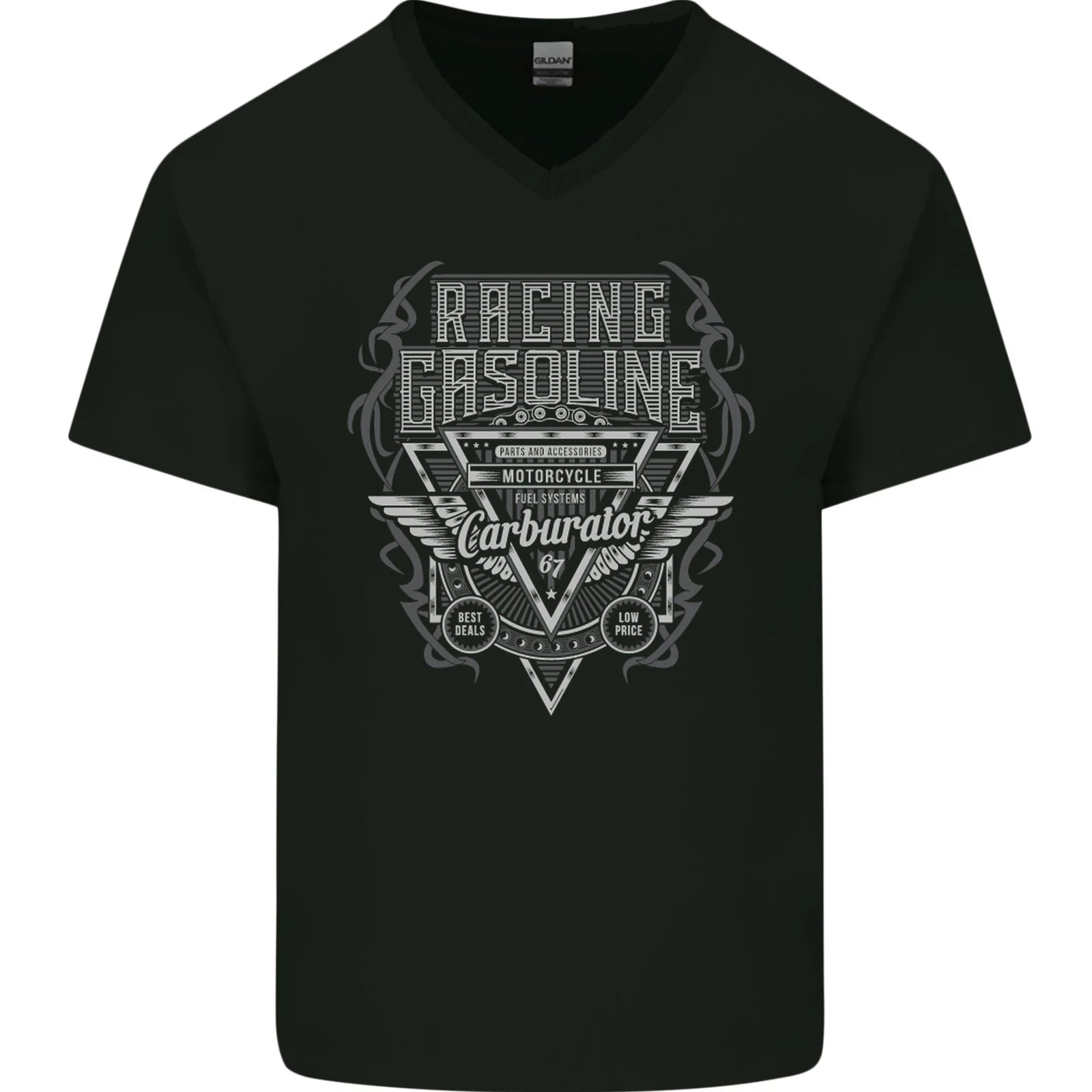 Racing Gasoline Motorbike Motorcycle Mens V-Neck Cotton T-Shirt