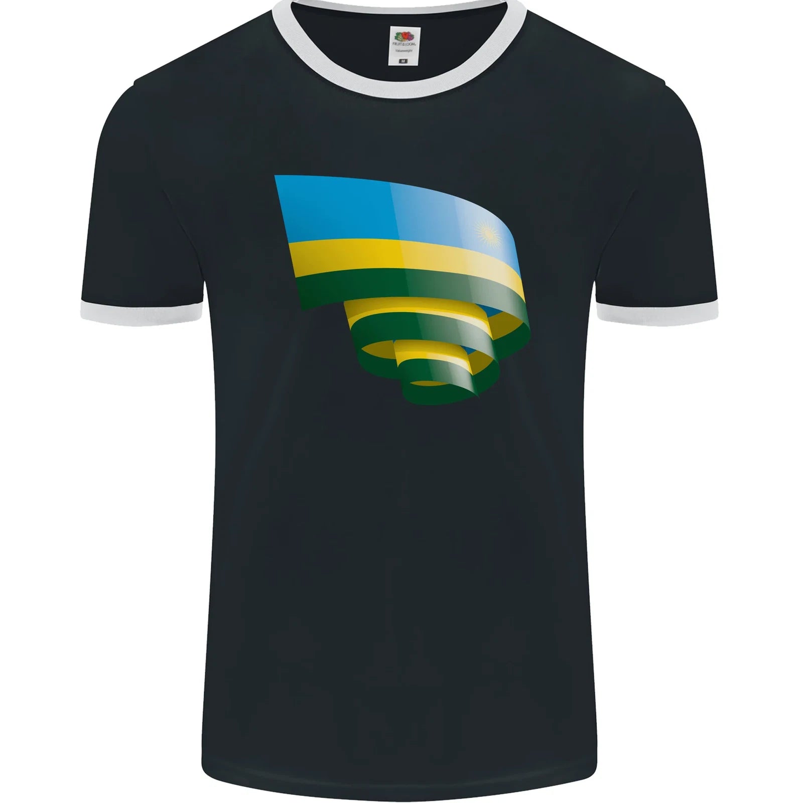 Curled Rwanda Flag Rwandan Day Football Mens Ringer T-Shirt FotL