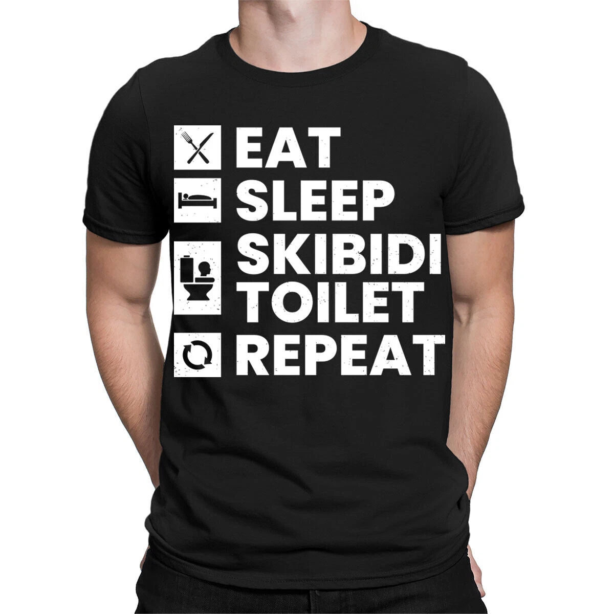 Eat Sleep Skibidi Toilet Repeat Funny Meme Joke Mens Womens T-Shirts Top #TA-12