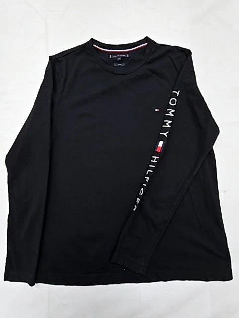 Tommy Hilfiger Mens T-Shirt Black XL Slim Fit Long Sleeve Cotton Logo