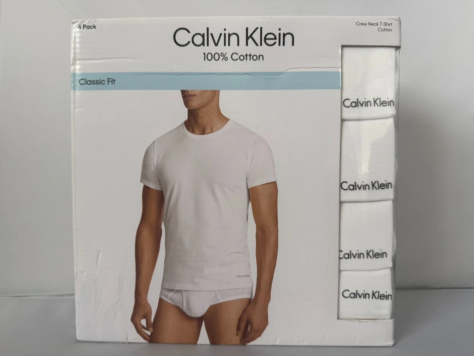 Calvin Klein Cotton Crew Neck T-Shirt Classic Fit 4 Pack Size MEDIUM or XL WHITE