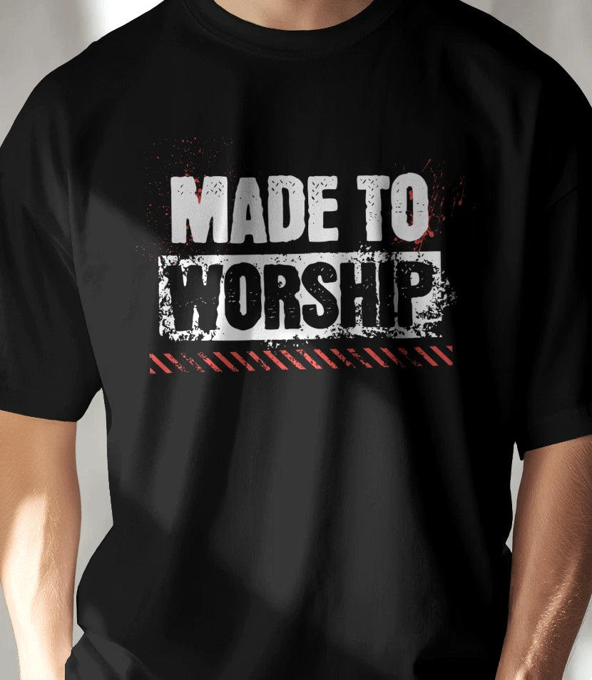 Christian T-shirt Made to Worship, XL, Black, relaxed fit, faith, God, Jesus,men