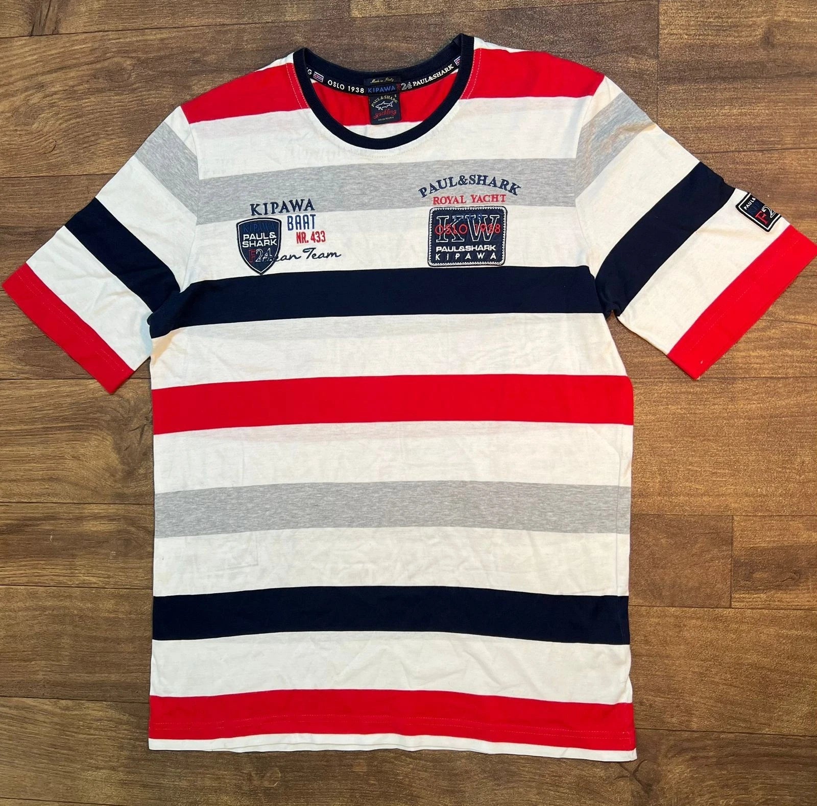 Paul & Shark Yachting Striped T Shirt Mens Small Red White Blue Italy Style