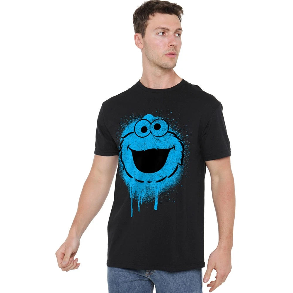 Sesame Street Cookie Monster Graffiti Spray Face T-Shirt S-5XL, Black