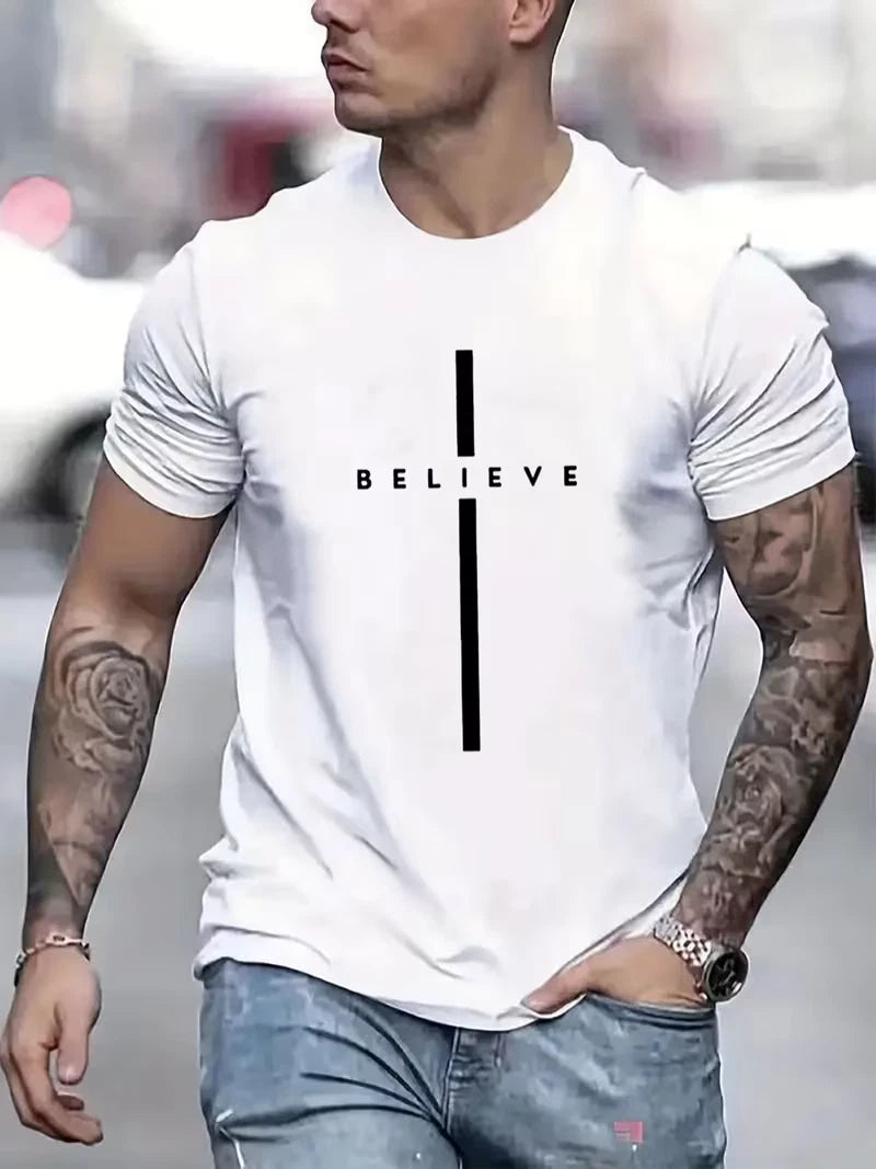 Mens TShirt size Medium Crew Neck Faith Based Believe Cotton ShortSleeves Shirt