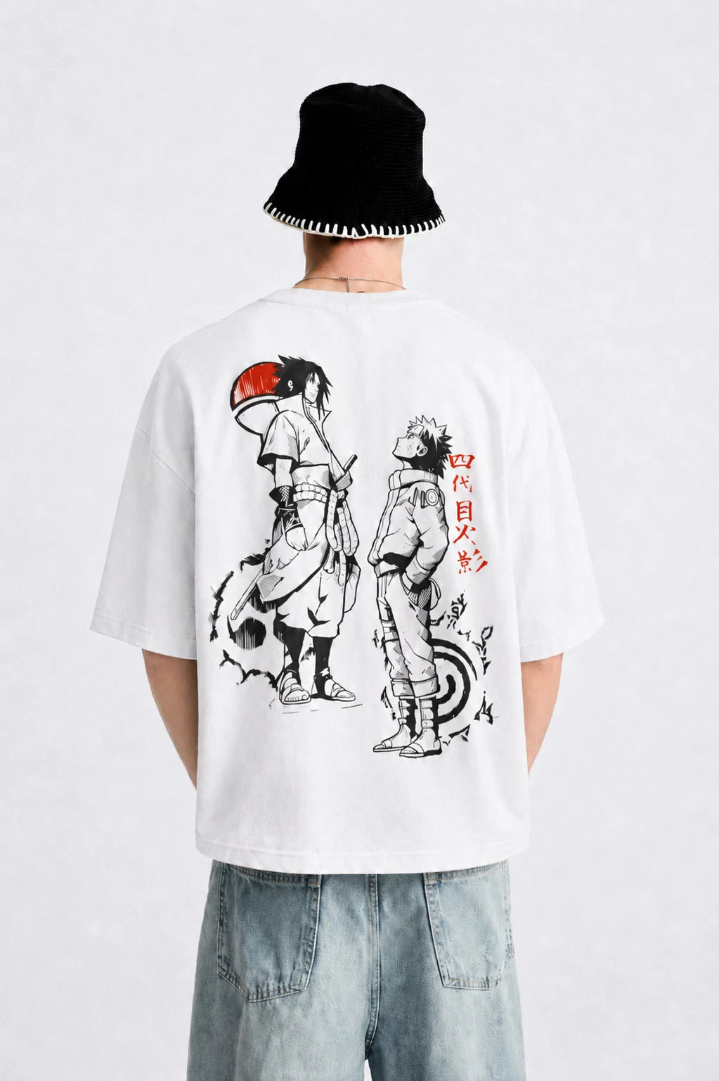Anime Duo Print T-Shirt  Manga Art  Streetwear Tee Oversized Graphic T Shirt