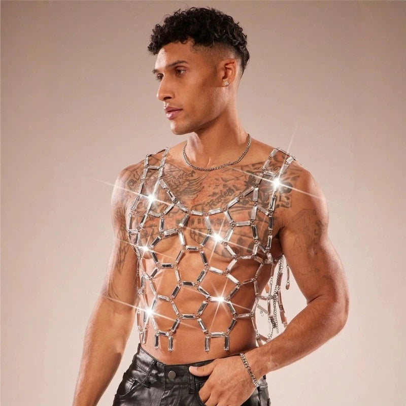 Modern Sequins Decorated Mesh Vest In Punk Aesthetic Fits All Styles