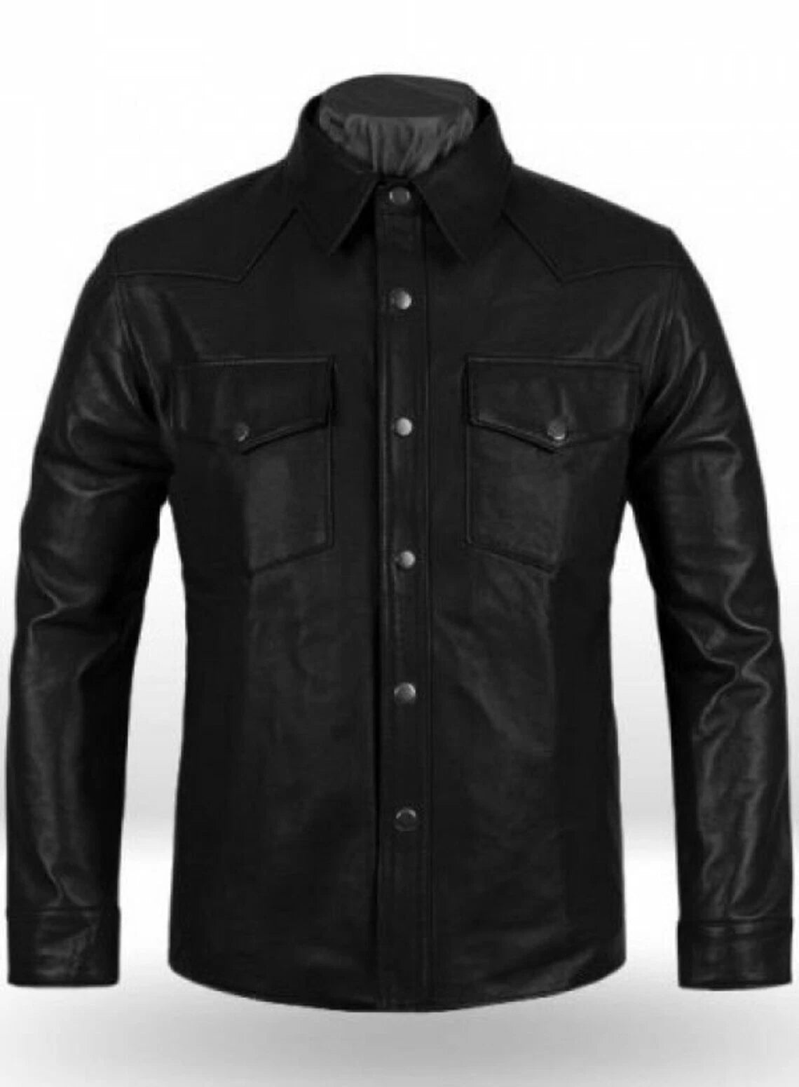 STYLISH New Men's Black Leather Shirt 100% Real Lambskin Causal Slim Fit Shirt