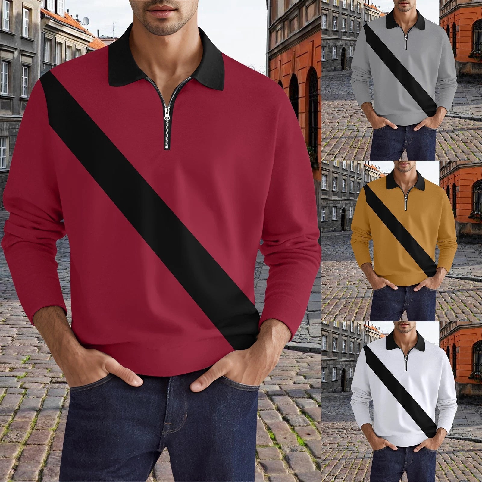 Men's Long Sleeve Slim Fit Polo Shirts Business Shirts Casual Golf Shirt