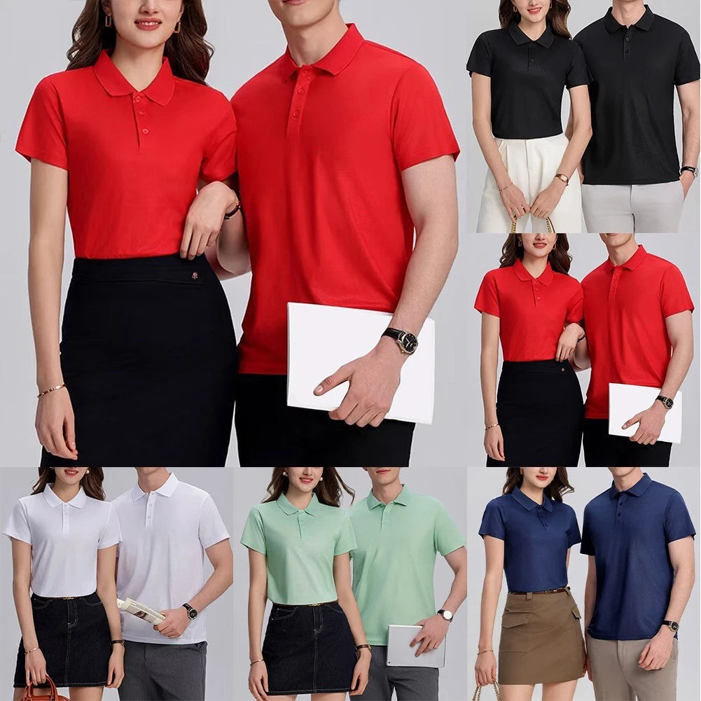 Plain Color Lapel T Shirt Men Short Sleeve Breathable Daily Office Wear