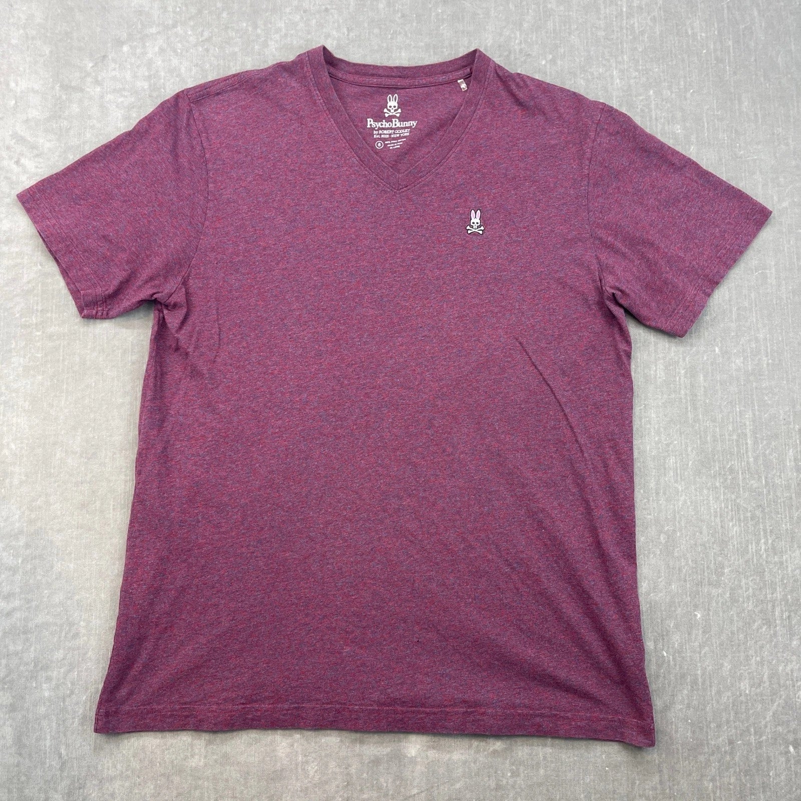 Psycho Bunny Mens 6 Burgundy V-Neck T-Shirt Heathered Small Embroidered Logo
