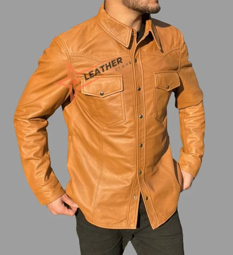 100% Genuine Leather Full-Sleeve Shirt for Men - Stylish & Durable