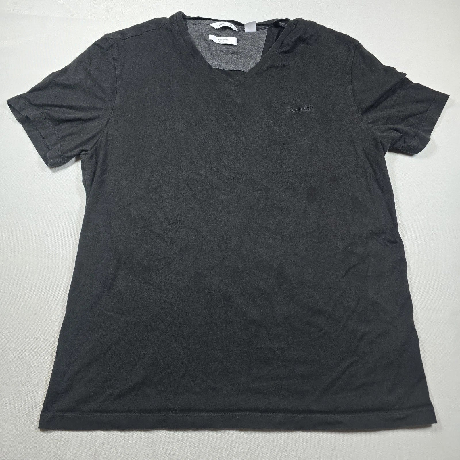 Calvin Klein Shirt Size Large L Black Tee Short Sleeve Top V-Neck Adult Men CK
