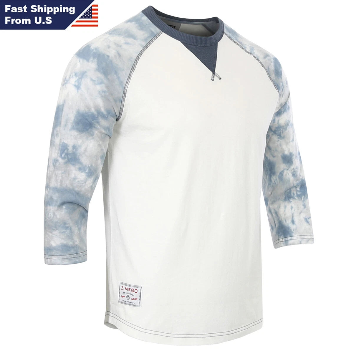 ZIMEGO Mens 3/4 Sleeve Modern Fit Contrast Raglan Casual Crew Neck T-Shirts