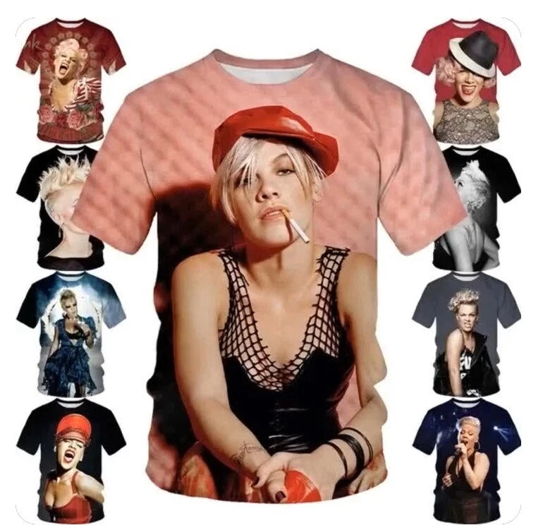 Sexy Singer Pink Unisex 3D Print Women Men Short Sleeve T-shirt Tops Casual Tee