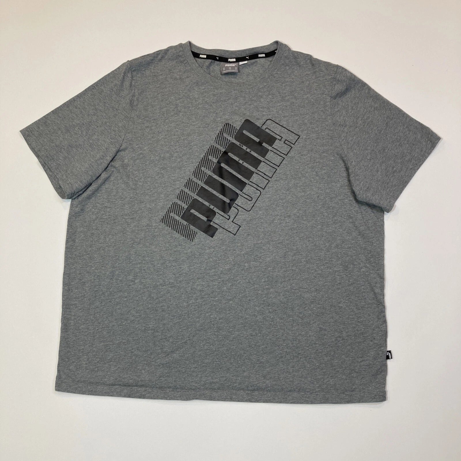 Puma Shirt Mens Size 2XL XXL Gray Short Sleeve Spellout Logo Athletic Tee