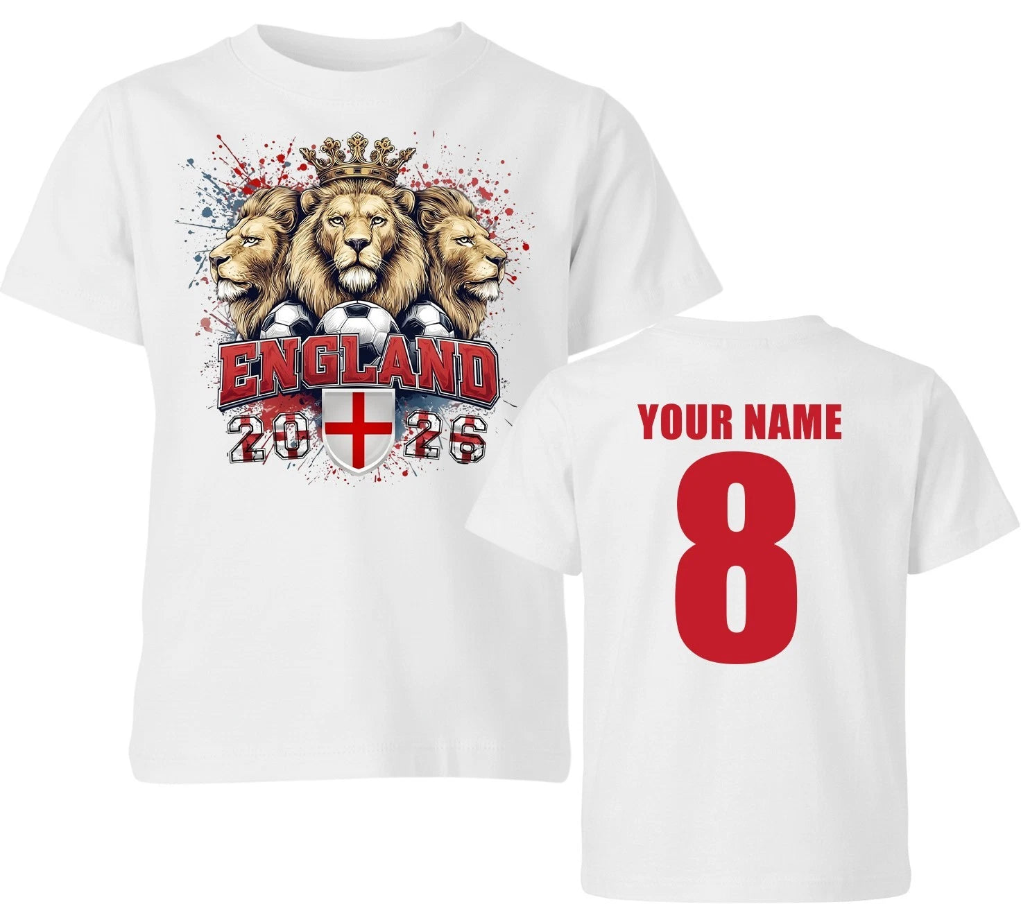 Personalised England World Cup 2026 Age and Name T Shirt Unisex Kids Boys Girls