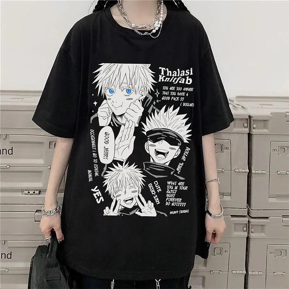 THALASI Jujutsu Kaisen Japanese Anime Oversized T Shirts for Women - Round Neck