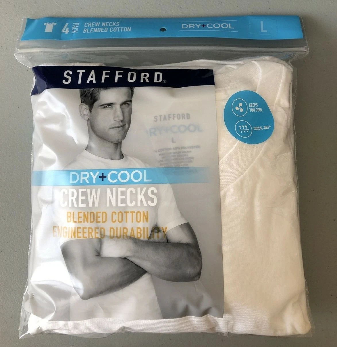 Stafford 4-Pack Men's Dry+Cool Blended Cotton Crew-Neck T-Shirts White