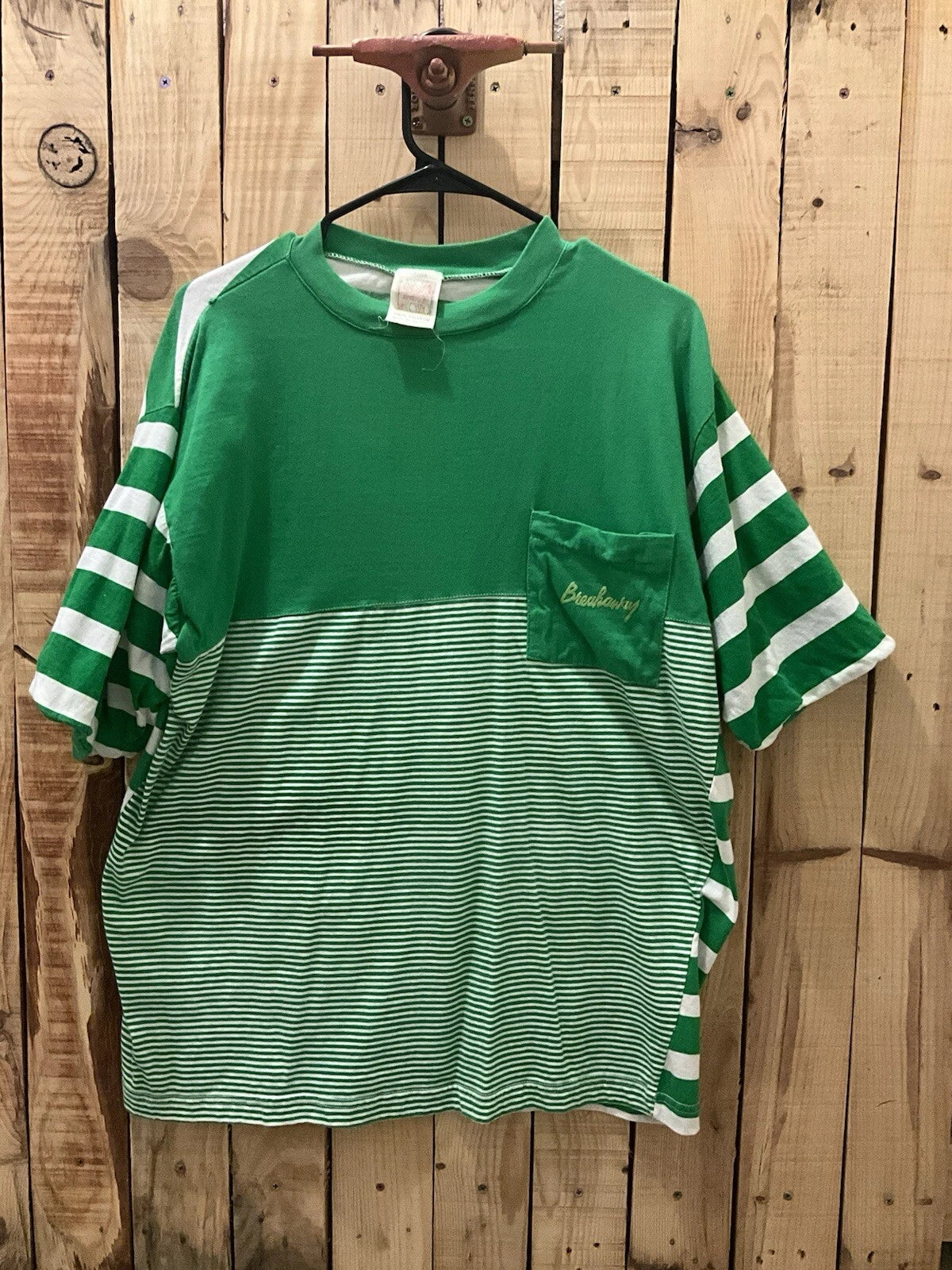 BREAKAWAY Breakaway Vintage Surf Skate Street Fashion Green Stripe Pocket Large