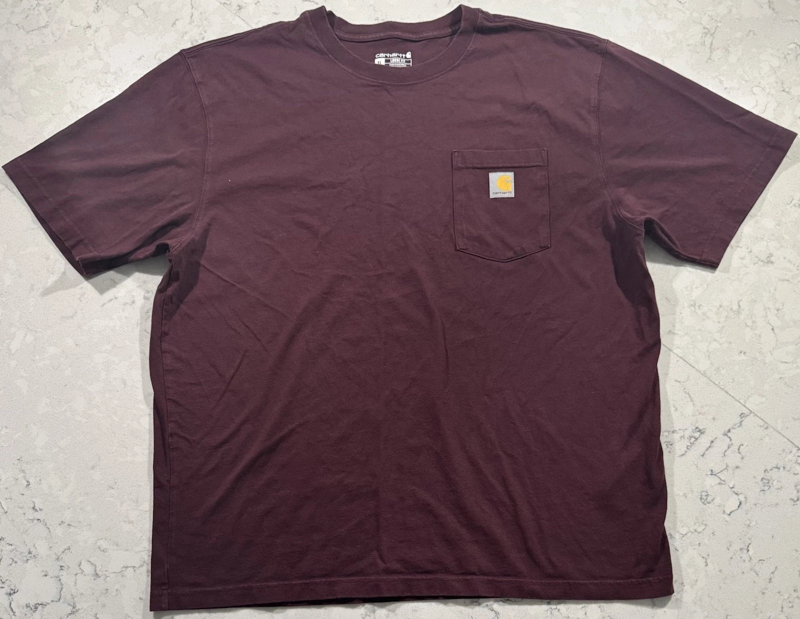 Carhartt K87 T-Shirt Mens XL Port Burgundy Loose Fit Heavyweight Pocket Logo Tee