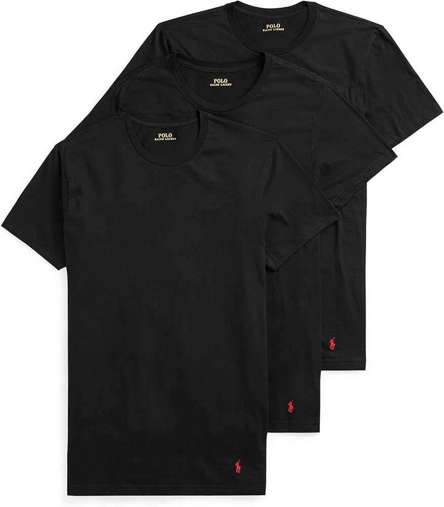 Polo Ralph Lauren Men’s Slim Fit Crew Neck Undershirts, 3‑Pack, Black, Size L